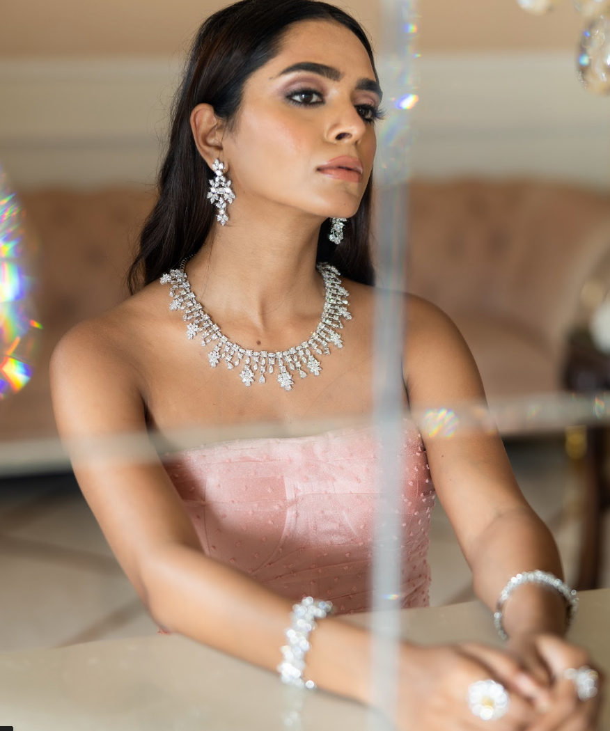 925 Silver Nilakshi Swarovski Necklace Set - Amrrutam Jewellery
