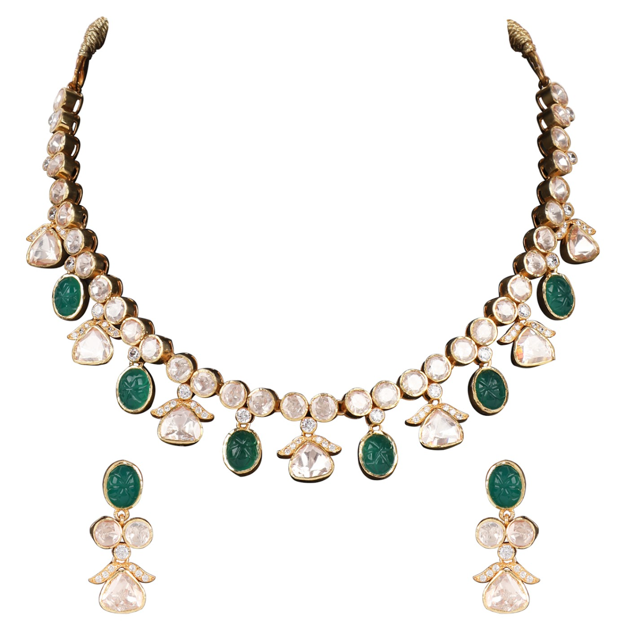 925 Silver Gaurika Moissanite Polki Necklace Set - Amrrutam Jewellery