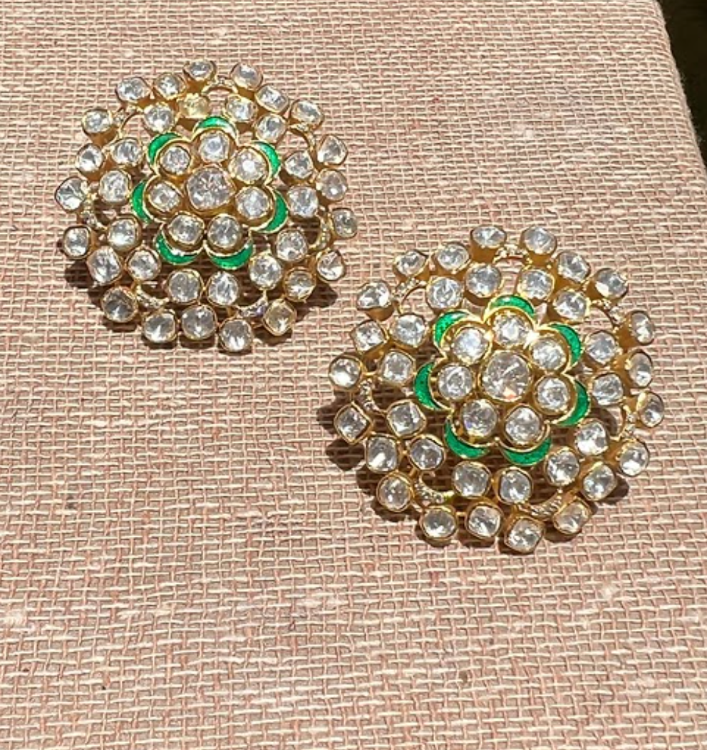 925 Silver Leena Round Polki Stud Earrings - Amrrutam Jewellery