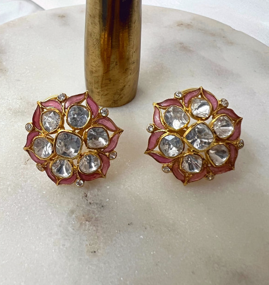 925 Silver Jashn Polki Stud Earrings - Amrrutam Jewellery