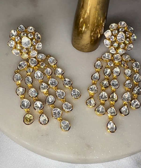925 Silver Moira Polki Earrings - Amrrutam Jewellery