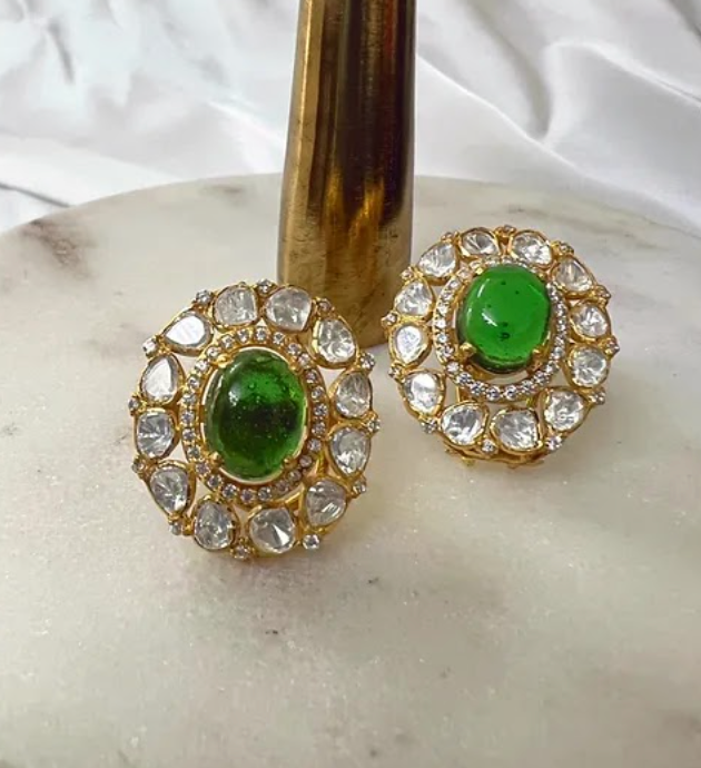 925 Silver Garba Polki Stud Earrings - Amrrutam Jewellery