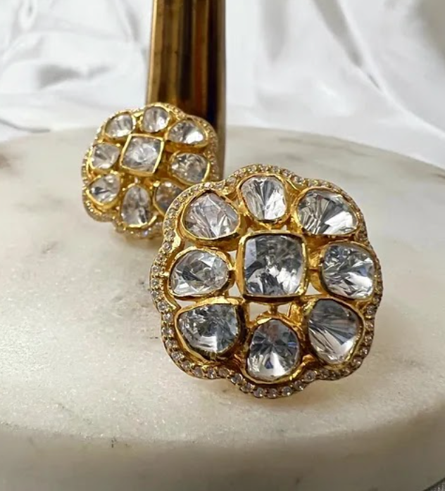 925 Silver Asma Polki Stud Earrings - Amrrutam Jewellery