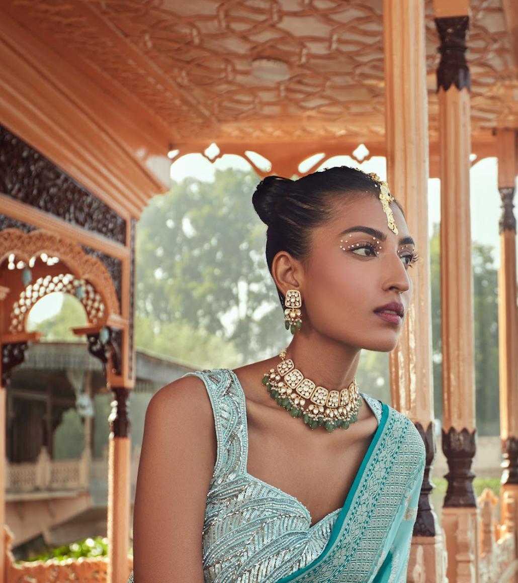 925 Silver Masari Polki Choker Necklace Set - Amrrutam Jewellery
