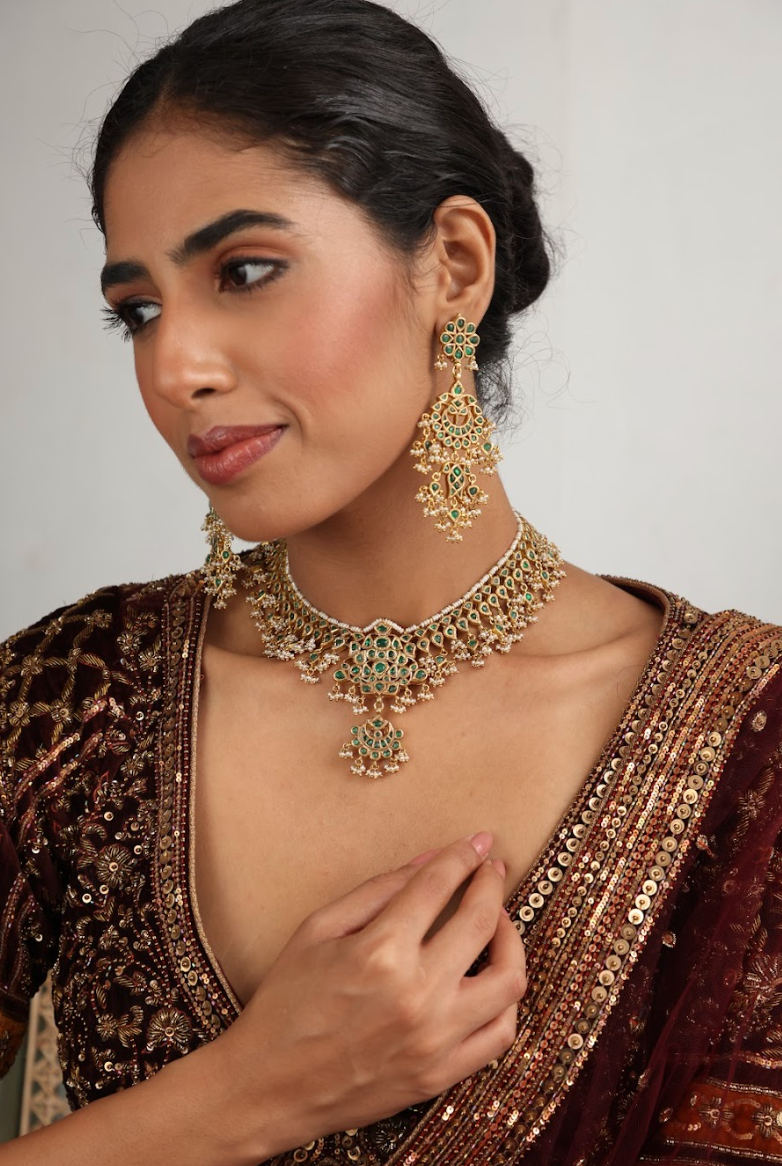 925 Silver Bavara Minar Choker Necklace Set - Amrrutam 