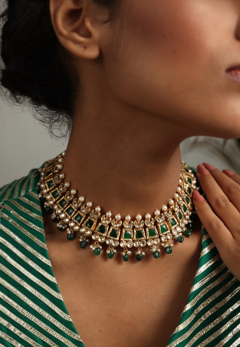 925 Silver Bavara Saksham Choker Necklace - Amrrutam 