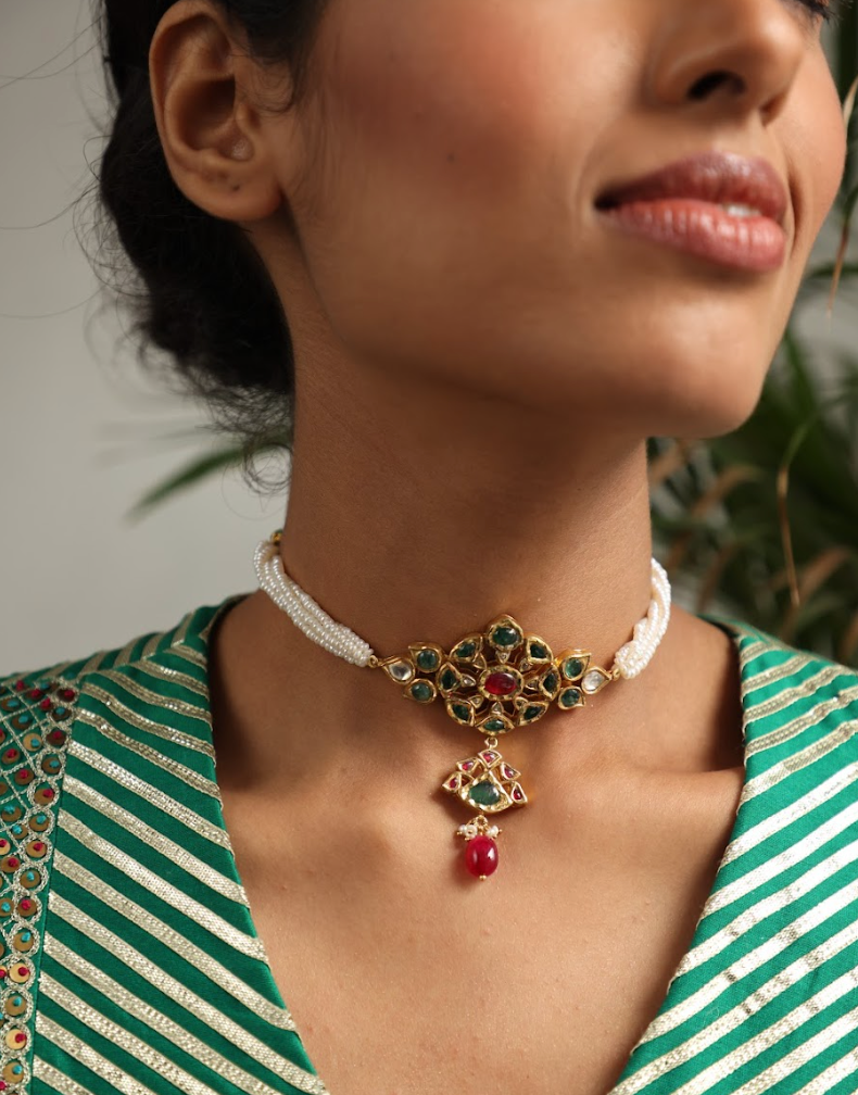 925 Silver Bavara Jiah Choker Necklace - Amrrutam 