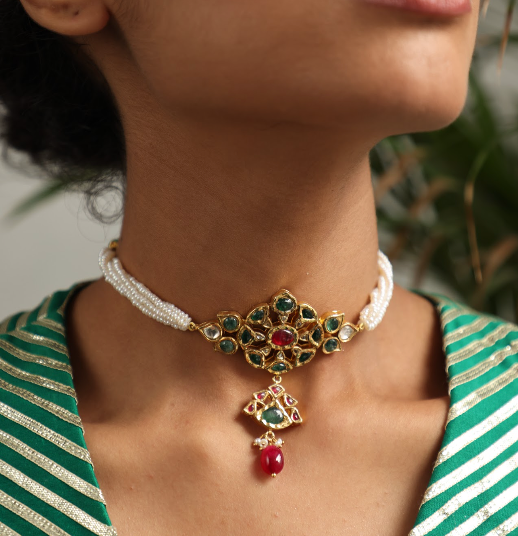 925 Silver Bavara Jiah Choker Necklace - Amrrutam 