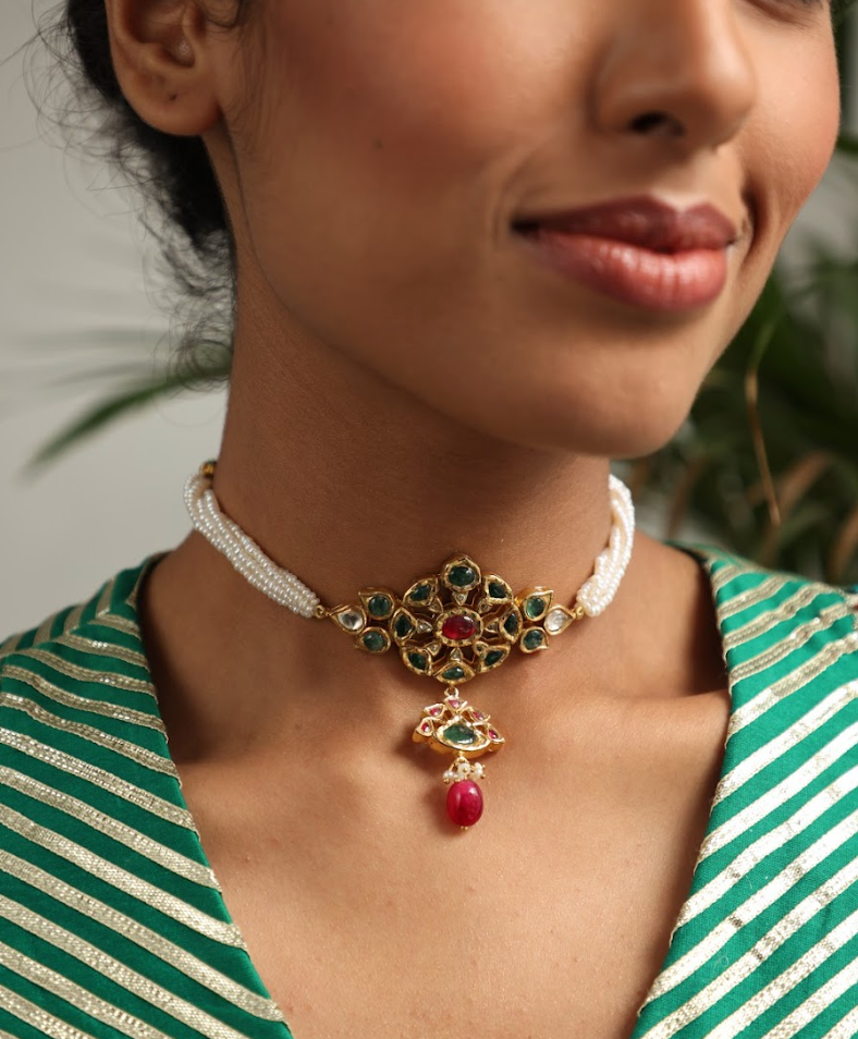 925 Silver Bavara Jiah Choker Necklace - Amrrutam 