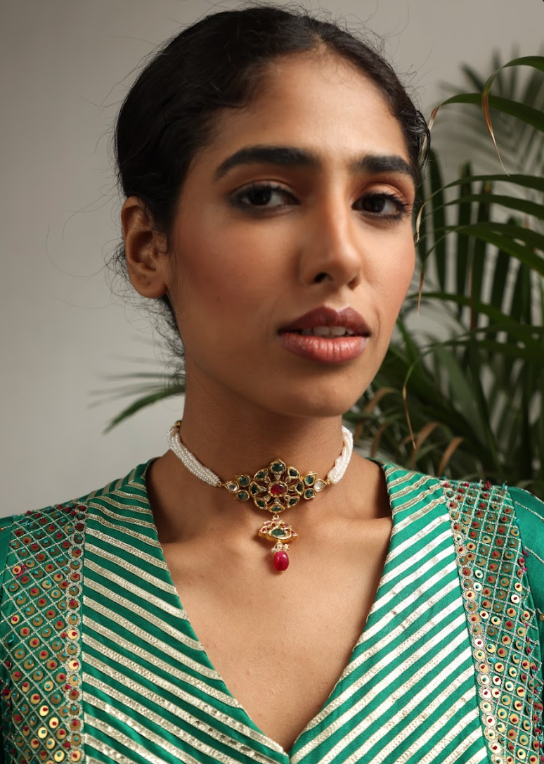 925 Silver Bavara Jiah Choker Necklace - Amrrutam 