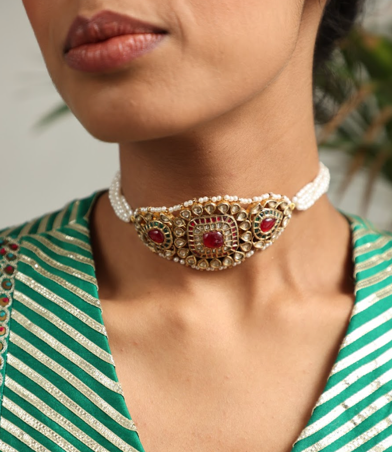 925 Silver Bavara Rabiya Choker Necklace - Amrrutam 