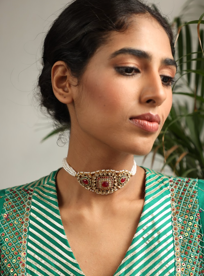 925 Silver Bavara Rabiya Choker Necklace - Amrrutam 