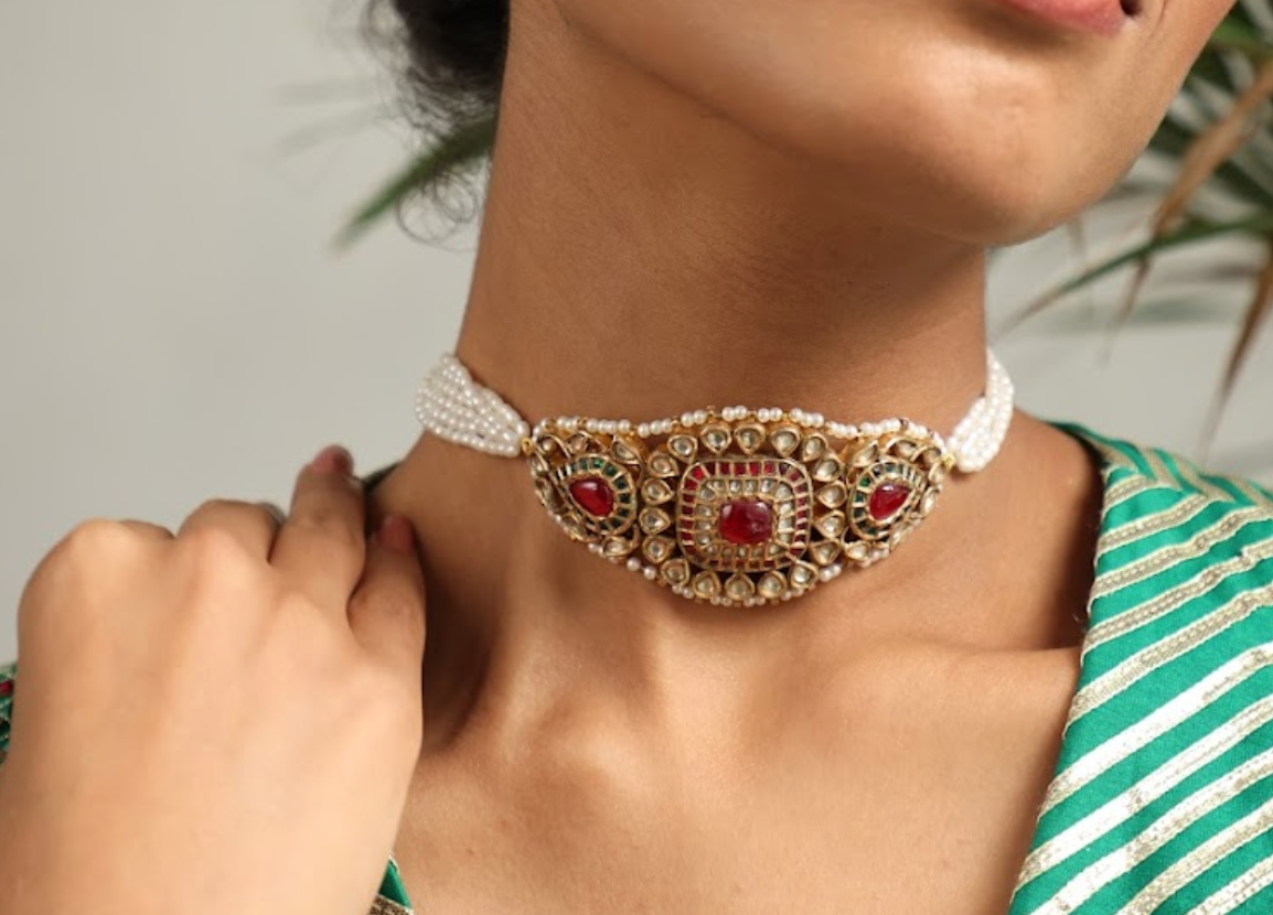 925 Silver Bavara Rabiya Choker Necklace - Amrrutam 