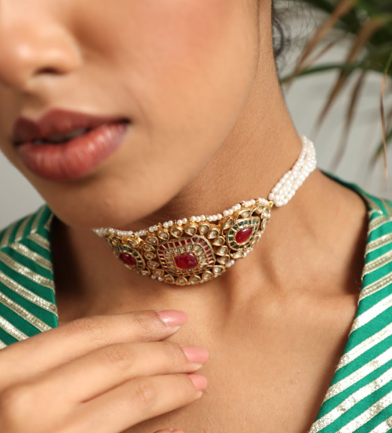 925 Silver Bavara Rabiya Choker Necklace - Amrrutam 