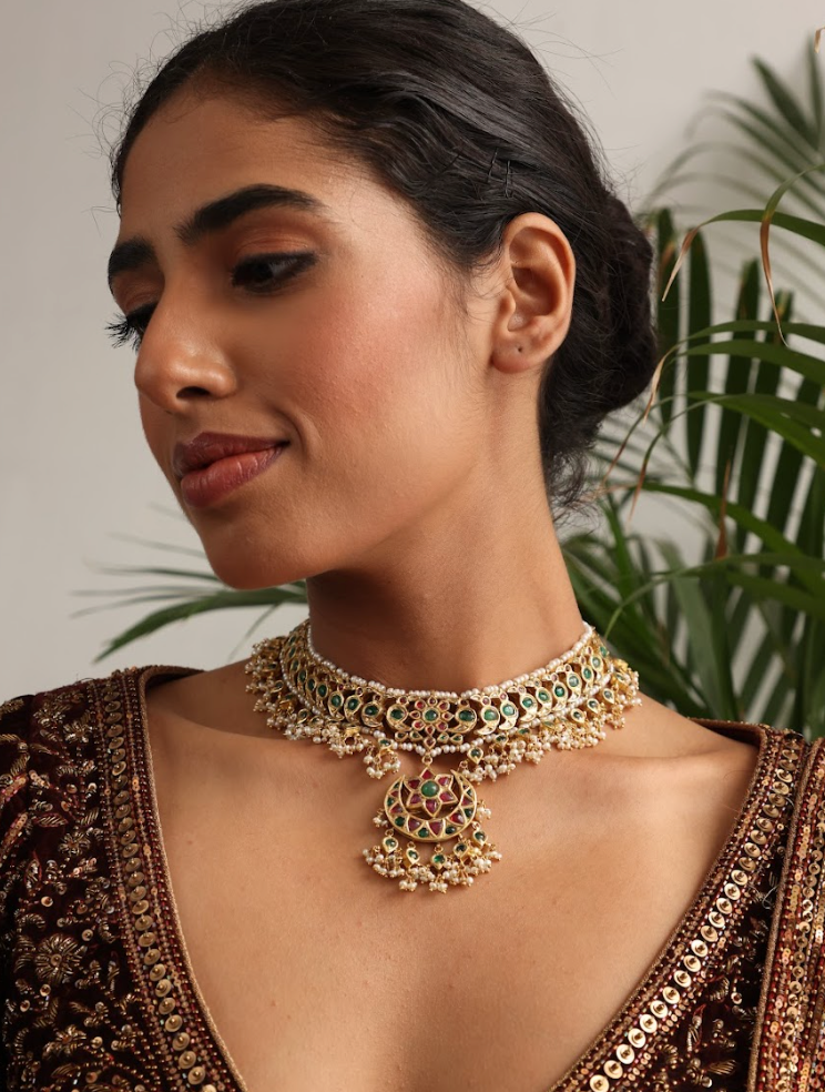 925 Silver Bavara Manira Choker Necklace - Amrrutam 