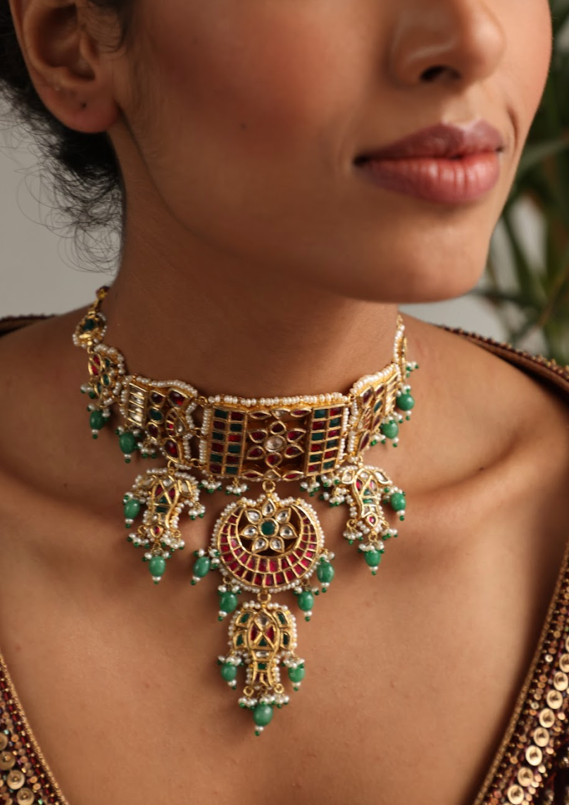 925 Silver Bavara Priyali Choker Necklace Set - Amrrutam 