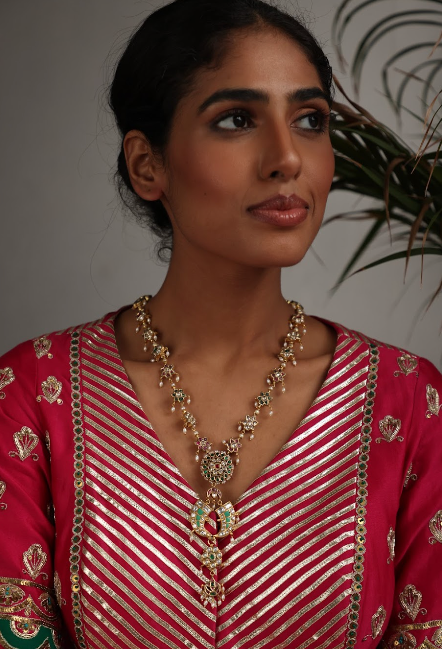 925 Silver Bavara Pankhiya Long Necklace - Amrrutam 