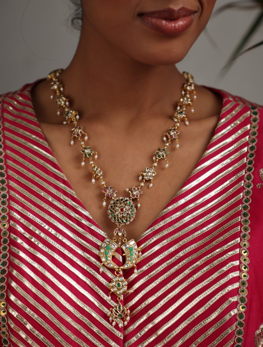 925 Silver Bavara Pankhiya Long Necklace - Amrrutam 