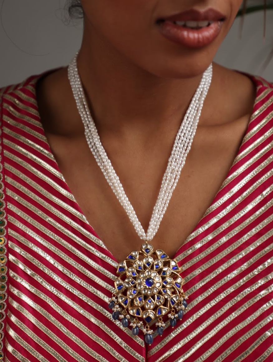 925 Silver Bavara Neelam Long Necklace - Amrrutam 