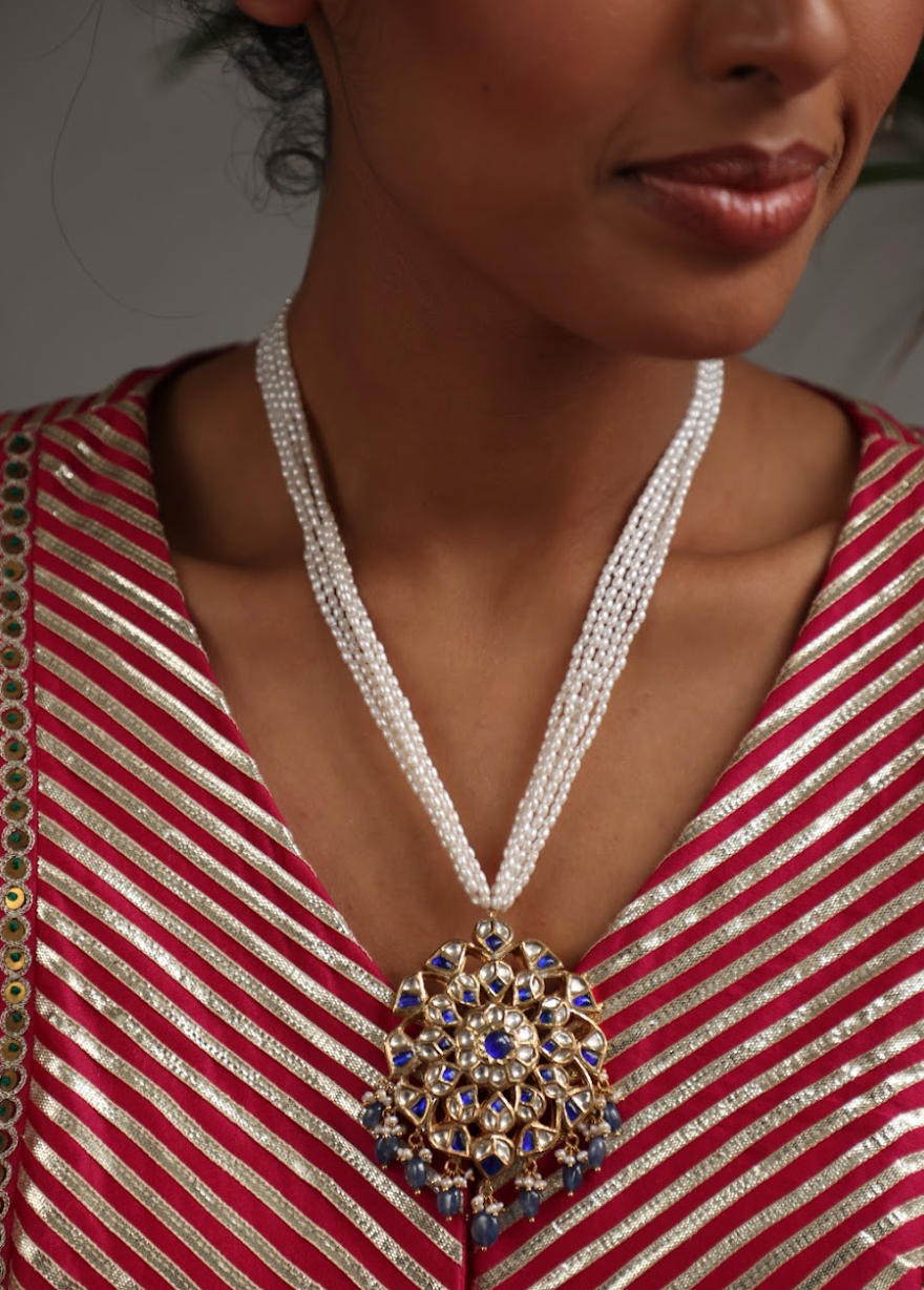 925 Silver Bavara Neelam Long Necklace - Amrrutam 