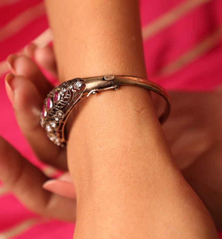 925 Silver Bavara Victorian Ruby Bangle - Amrrutam 