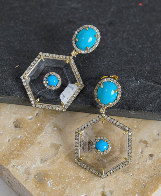925 Silver Bijoux Turquoise and Crystal Earrings - Amrrutam 