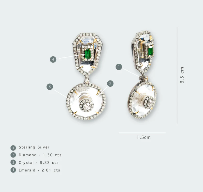 925 Silver Davie Emerald and Crystal Earrings - Amrrutam 