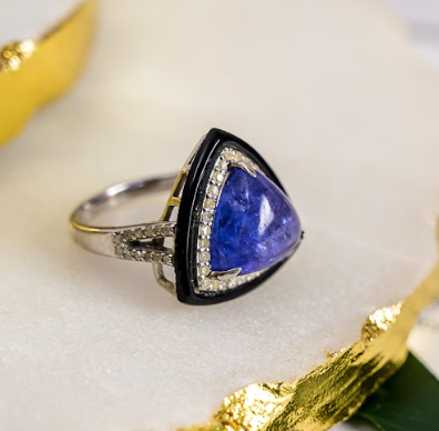 925 Silver Hailey Tanzanite and Onyx Ring - Amrrutam 