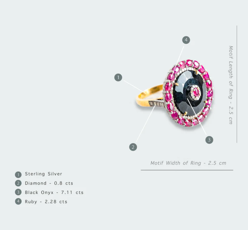 925 Silver Kerry Ruby and Black Onyx Ring - Amrrutam 