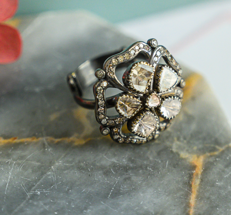 925 Silver Kayra Victorian Uncut Diamond Ring - Amrrutam 