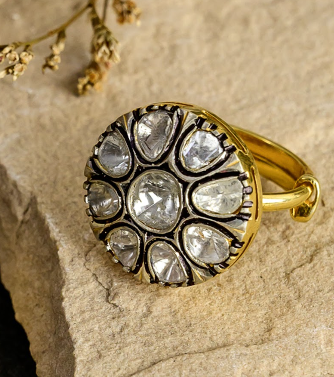 925 Silver Ray Uncut Diamond Ring - Amrrutam 
