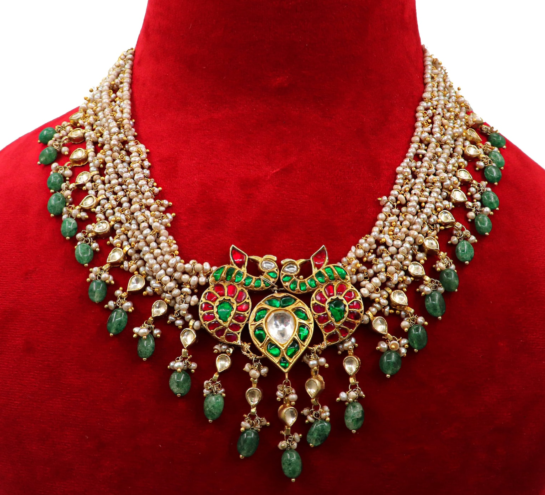 925 Silver Aakriti Traditional Kundan Meena Necklace - Amrrutam Jewellery