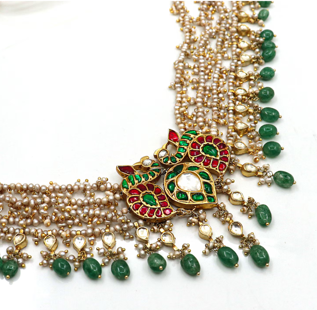 925 Silver Aakriti Traditional Kundan Meena Necklace - Amrrutam Jewellery