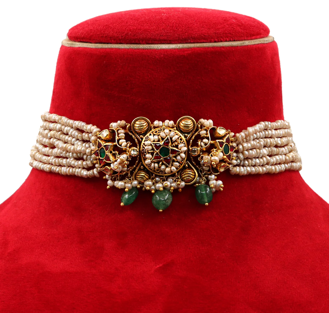925 Silver Veera Traditional Silver Choker Necklace - Amrrutam Jewellery