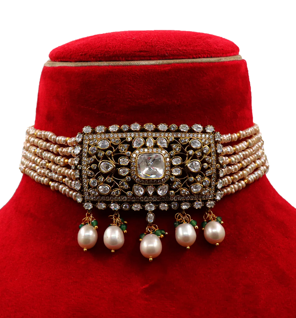 925 Silver Meira Traditional Silver Choker Necklace Set - Amrrutam Jewellery