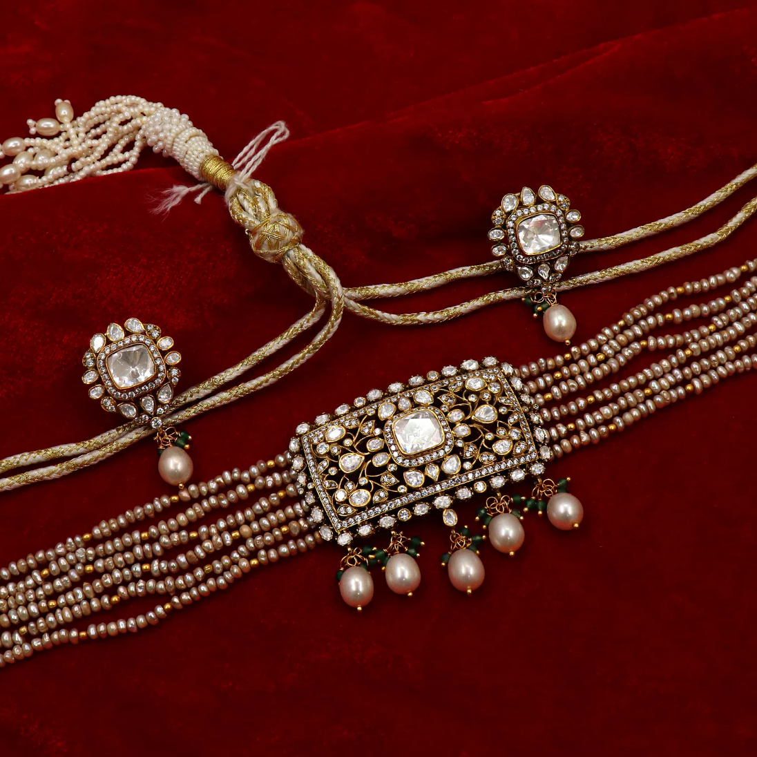 925 Silver Meira Traditional Silver Choker Necklace Set - Amrrutam Jewellery