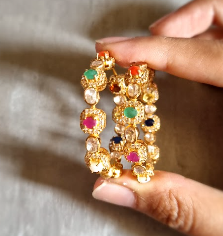 925 Silver Tarini Navratan Hoop Earrings - Amrrutam Jewellery