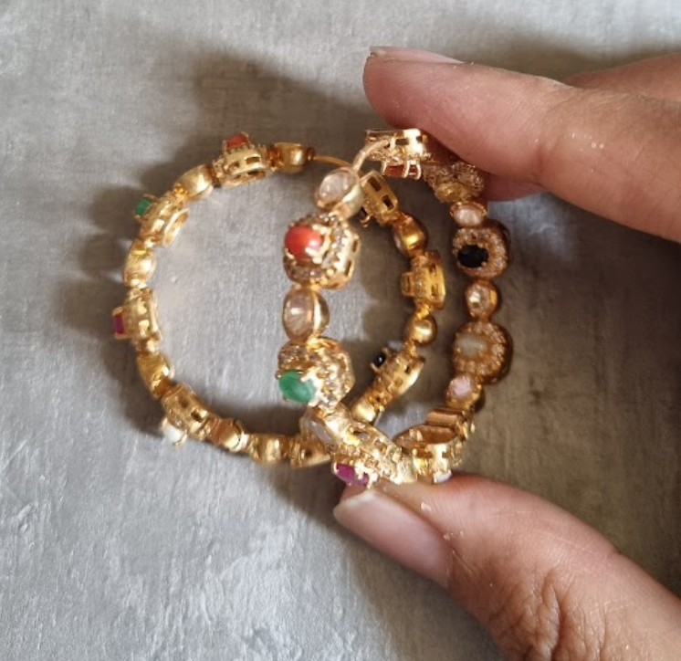 925 Silver Tarini Navratan Hoop Earrings - Amrrutam Jewellery