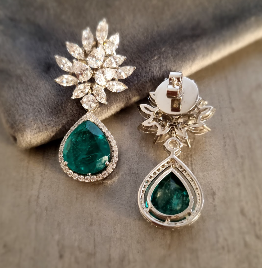 925 Silver Amelia Emerald Drop Earrings - Amrrutam Jewellery