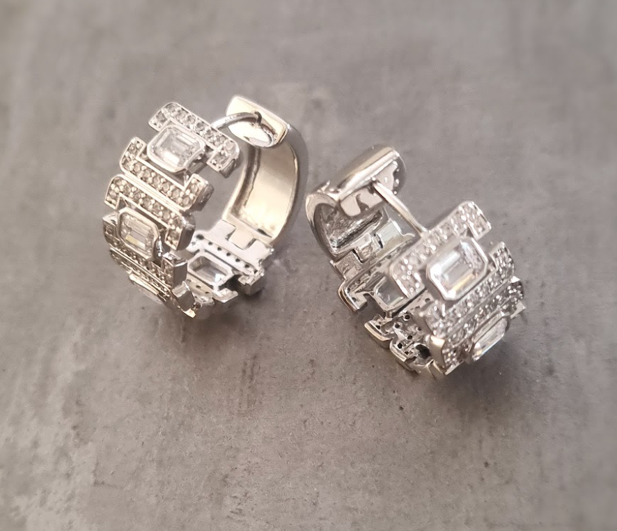925 Silver Deco Statement Mini Hoop Earrings - Amrrutam Jewellery