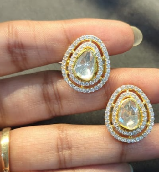 925 Silver Kaira Polki Earrings - Amrrutam Jewellery