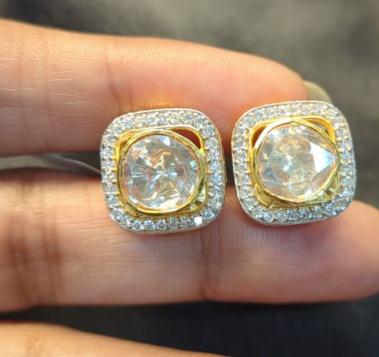 925 Silver Saira Polki Earrings - Amrrutam Jewellery