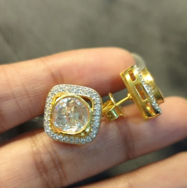 925 Silver Saira Polki Earrings - Amrrutam Jewellery