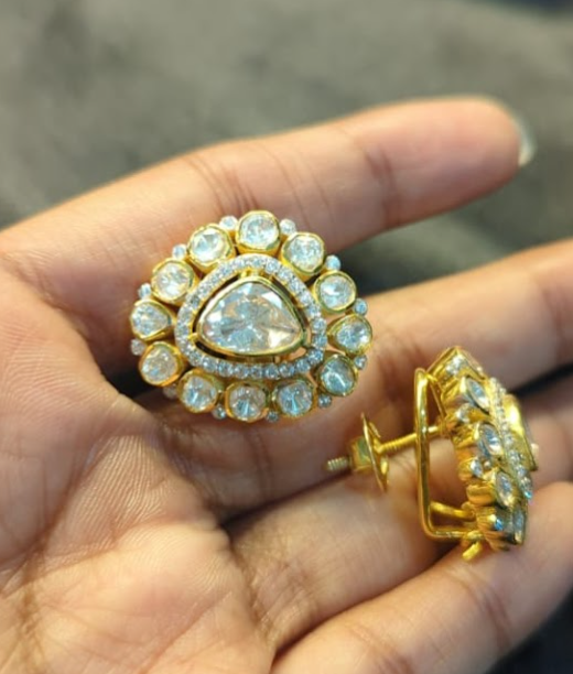 925 Silver Minar Polki Earrings - Amrrutam Jewellery