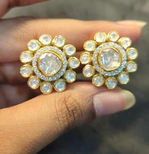 925 Silver Heera Polki Earrings - Amrrutam Jewellery