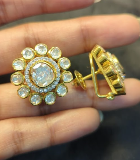 925 Silver Heera Polki Earrings - Amrrutam Jewellery