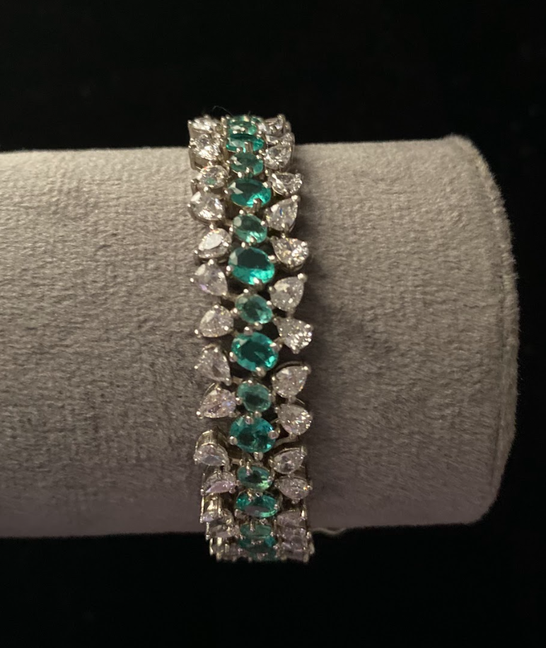 925 Silver Swarovski Tiara Green Bracelet - Amrrutam Jewellery