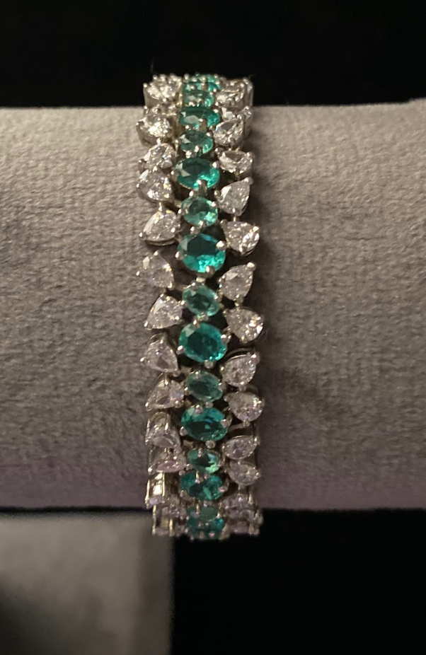 925 Silver Swarovski Tiara Green Bracelet - Amrrutam Jewellery