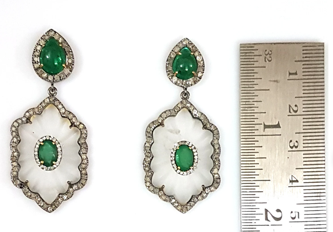 925 Silver Matte Crystal & Emerald Earring - Amrrutam Jewellery
