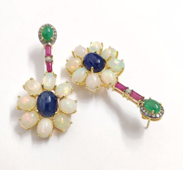 925 Silver Ruby Fire Opal Earrings - Amrrutam Jewellery